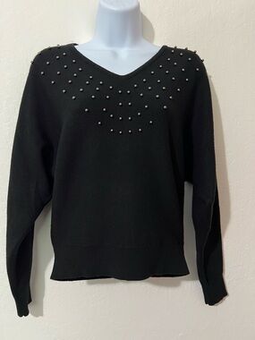 Carmen Black V-Neck Studded Women's short Sweater